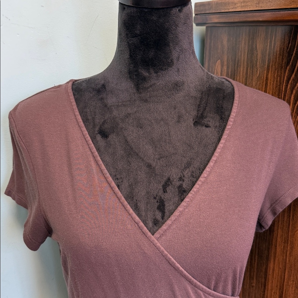 New York & Company Chocolate V-Neck Wrap Top - Picture 2 of 4